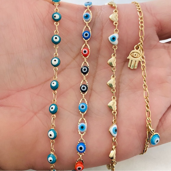 Gold Evil Eye Anklet - Picture 2 of 9